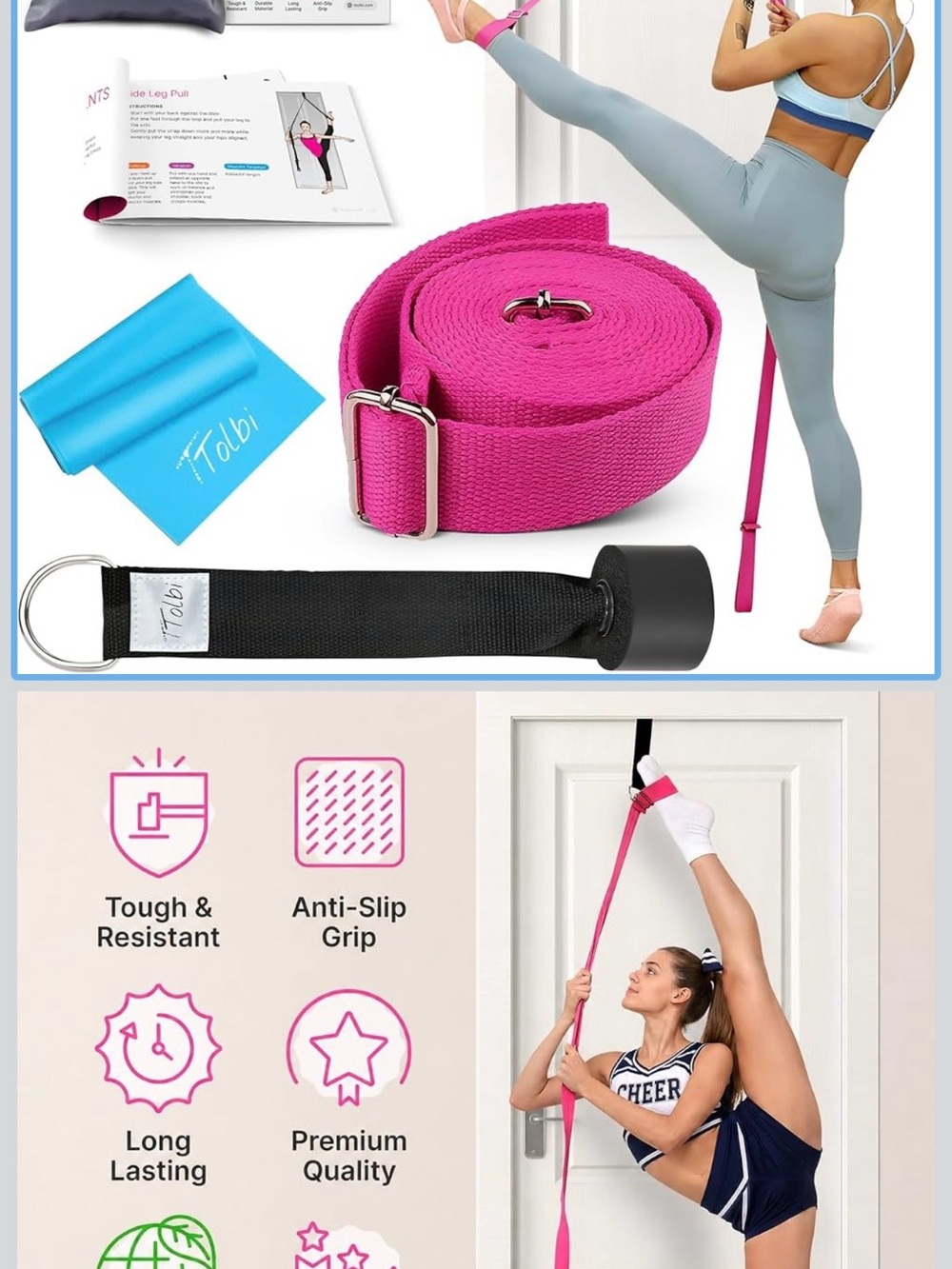 Pink Stretch Strap for Home Stretching & Cheer and Dance